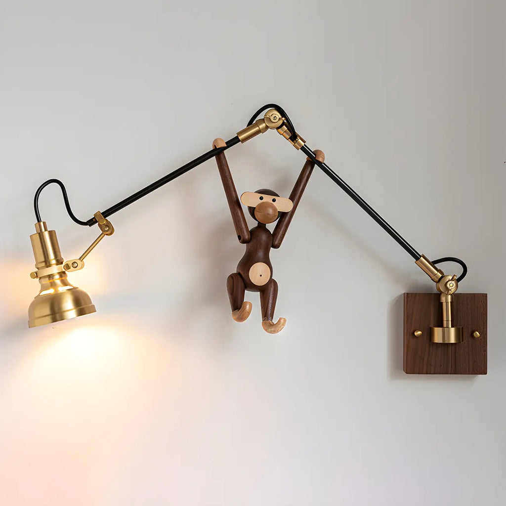 Retro Brass Black Adjustable Swing Arm Wall Light