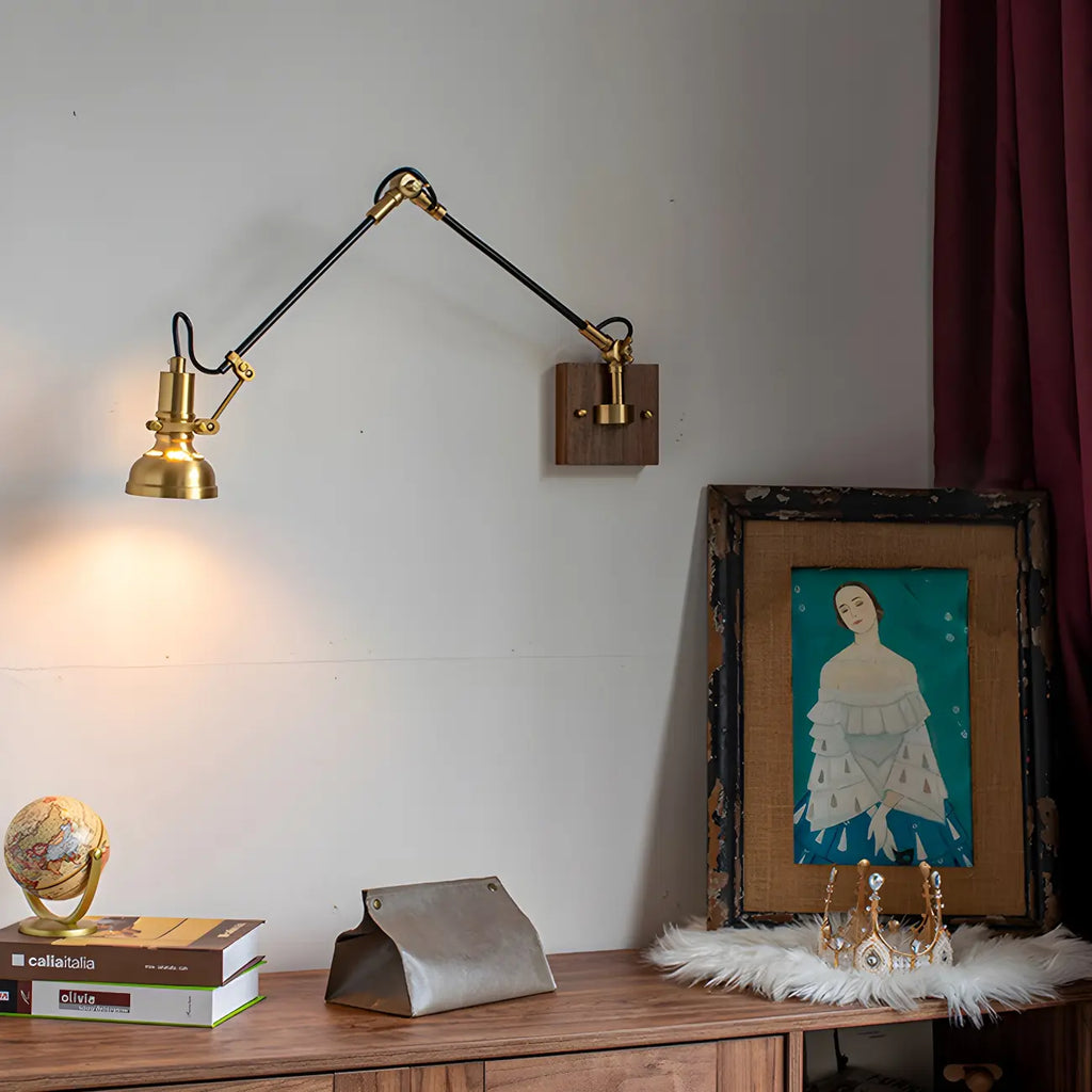 Retro Brass Black Adjustable Swing Arm Wall Light