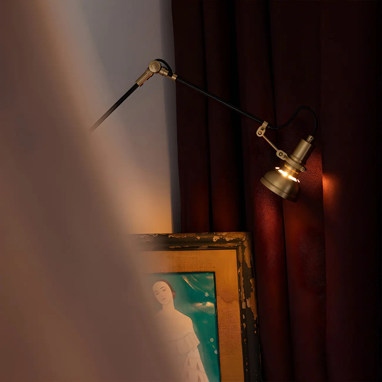 Retro Brass Black Adjustable Swing Arm Wall Light