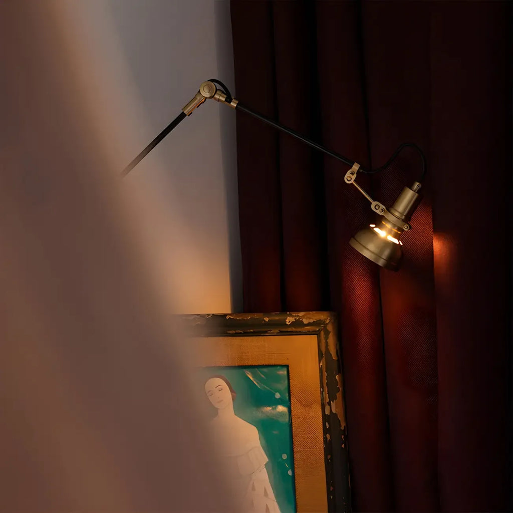 Retro Brass Black Adjustable Swing Arm Wall Light