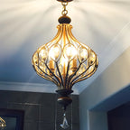 Gold Globe Caged Crystal Accent Hallway Pendant Light