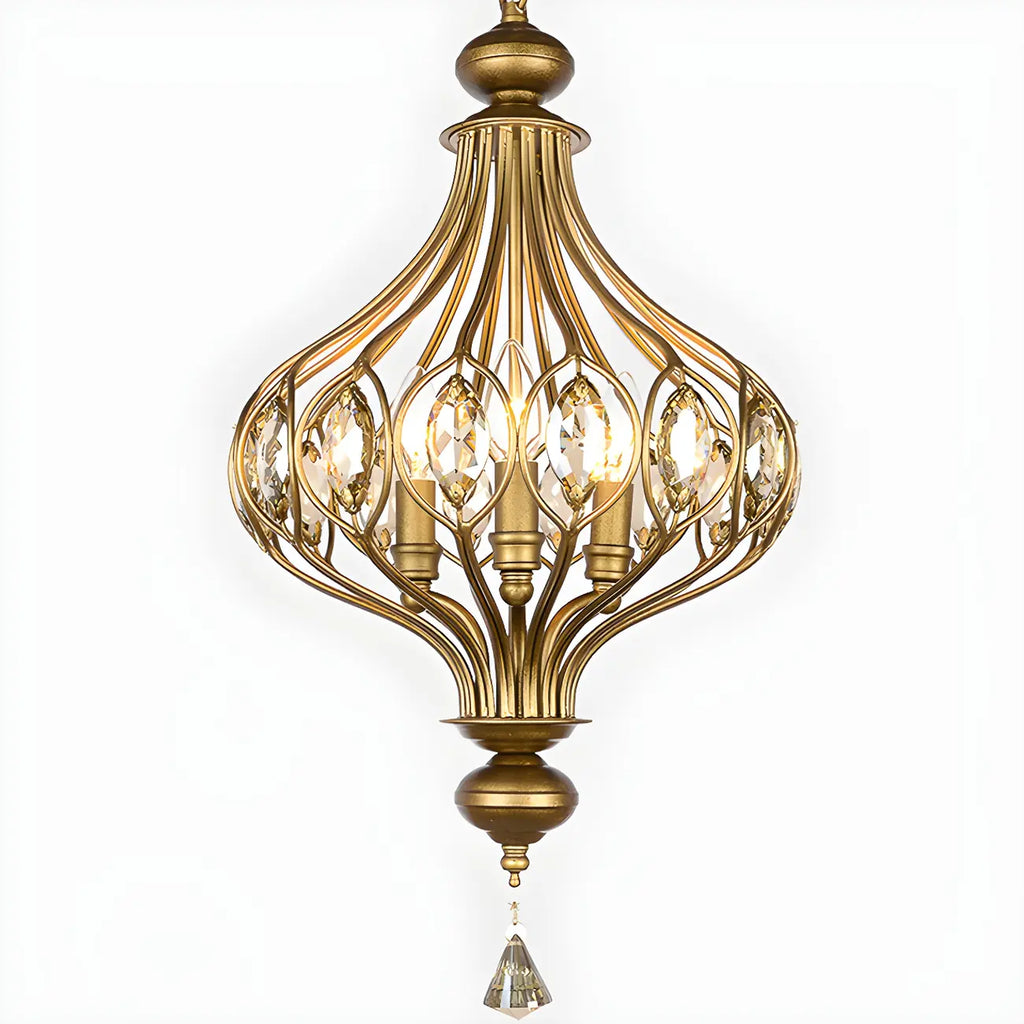 Gold Globe Caged Crystal Accent Hallway Pendant Light