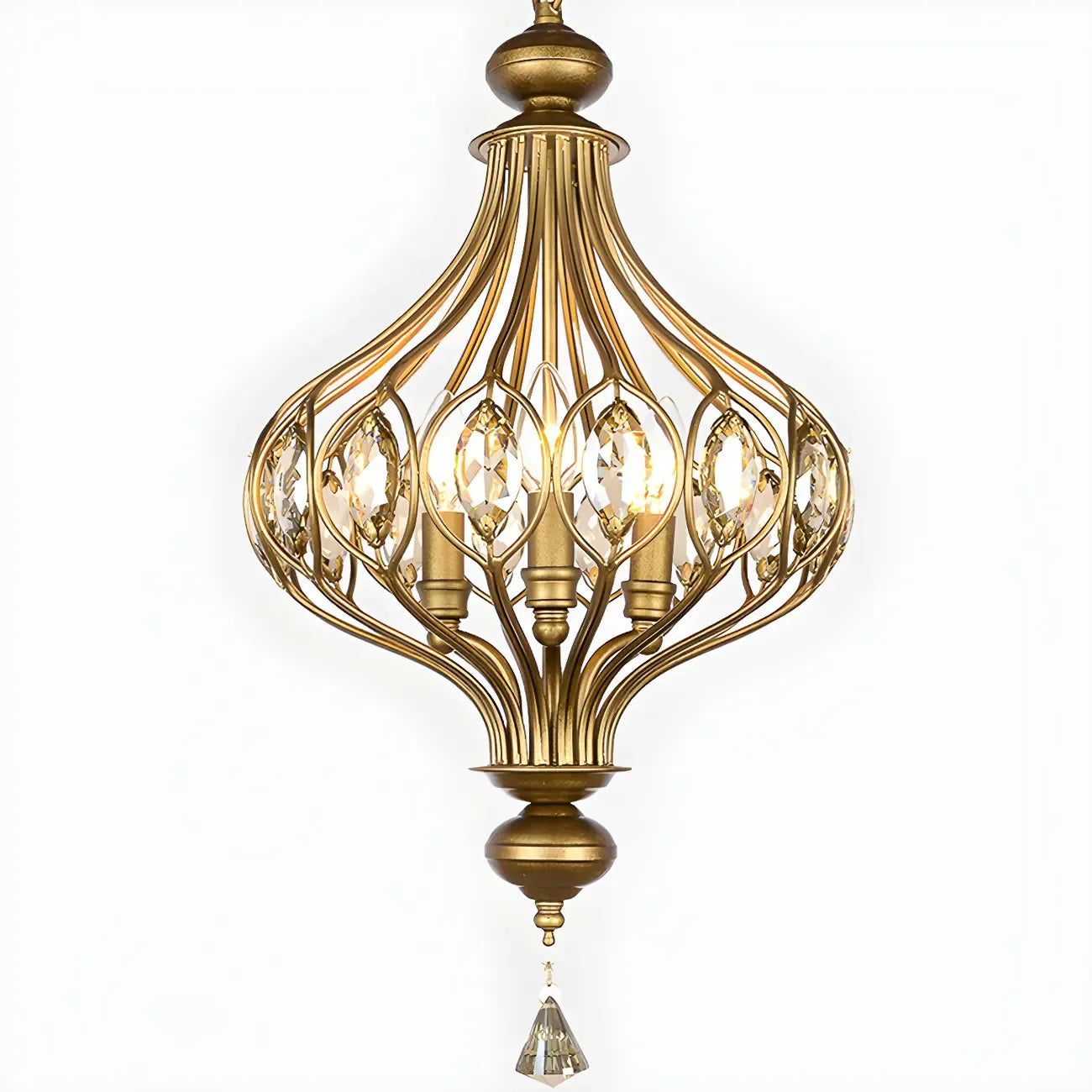 Gold Globe Caged Crystal Accent Hallway Pendant Light