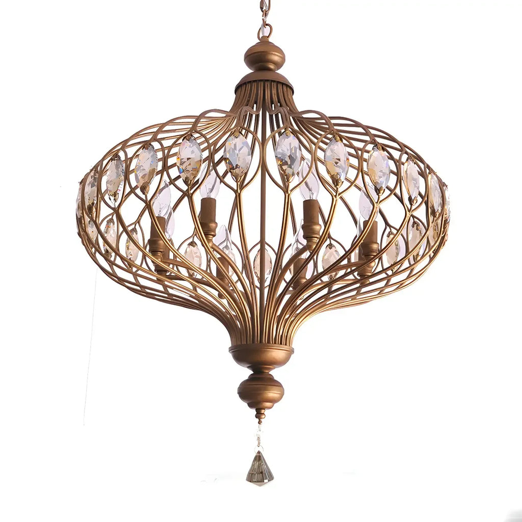 Gold Globe Caged Crystal Accent Hallway Pendant Light