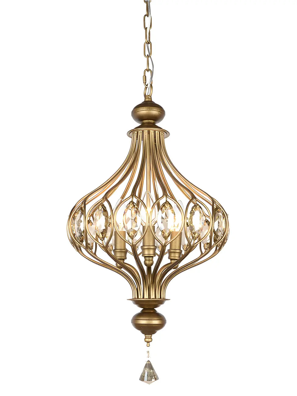 Gold Globe Caged Crystal Accent Hallway Pendant Light