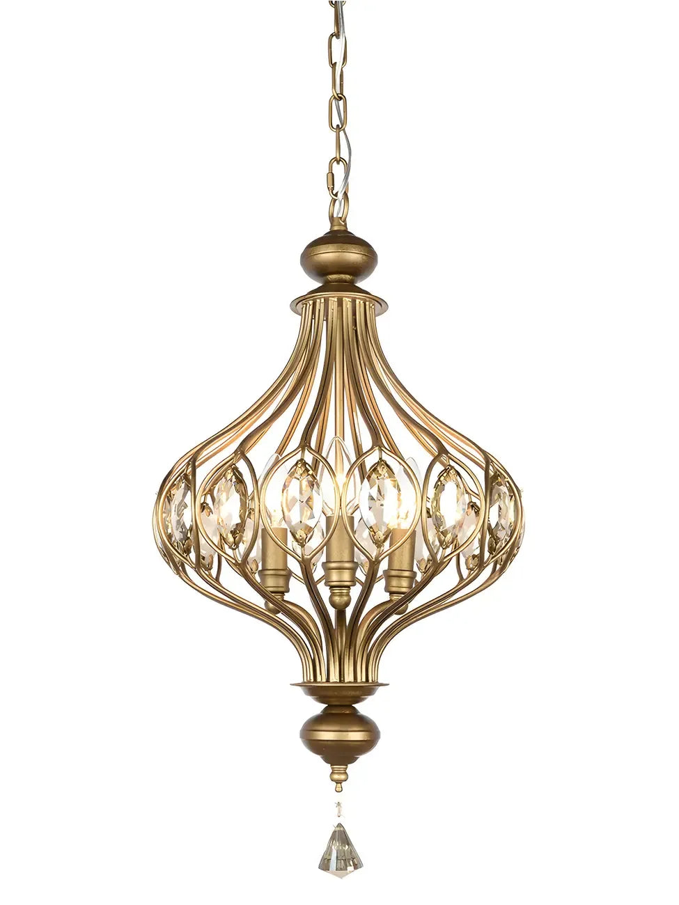Gold Globe Caged Crystal Accent Hallway Pendant Light