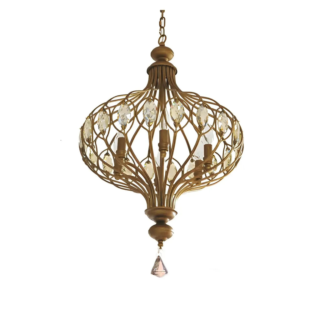 Gold Globe Caged Crystal Accent Hallway Pendant Light