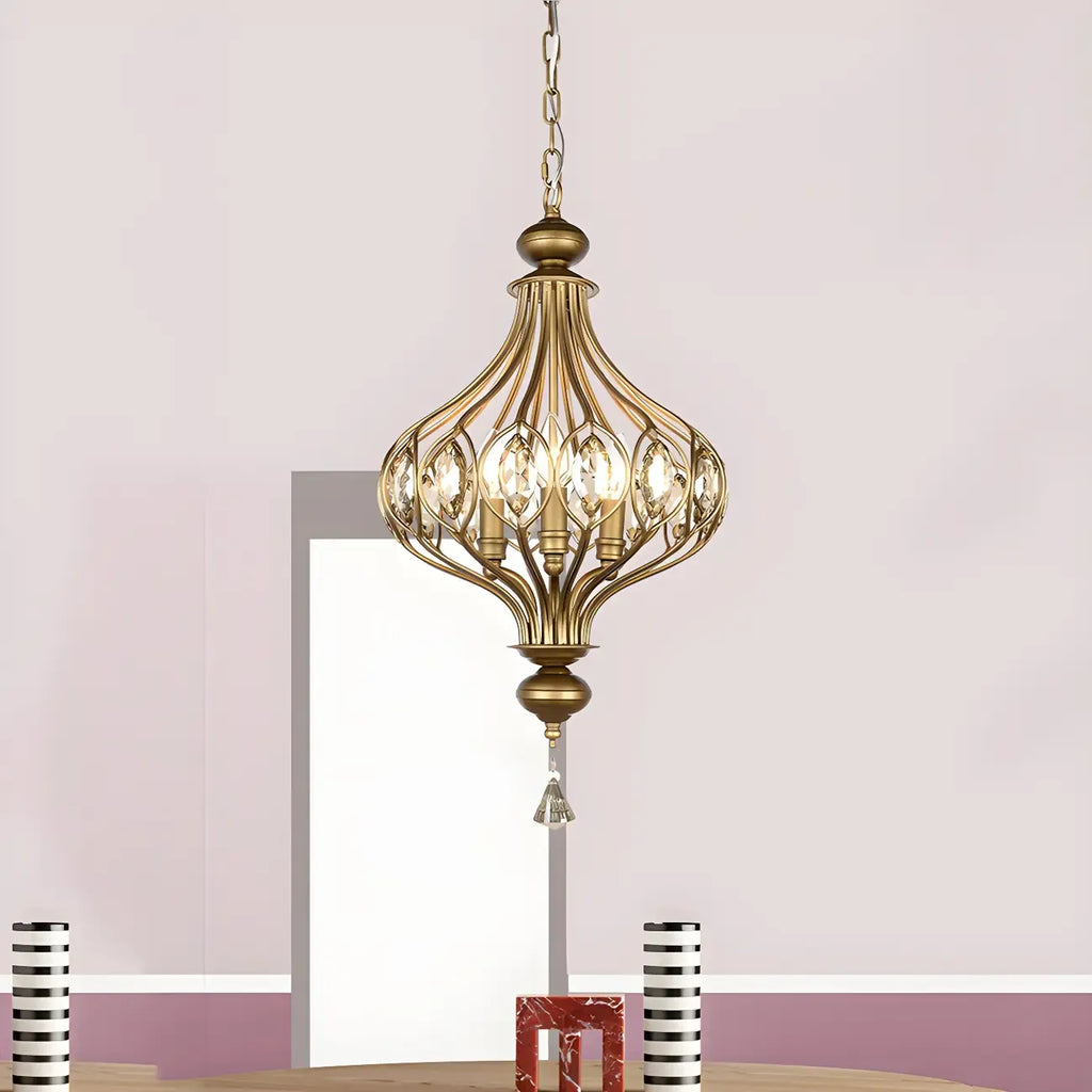 Gold Globe Caged Crystal Accent Hallway Pendant Light
