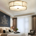 Coppery Ribbed Glass Floral Drum Flush Mount Ceiling Light