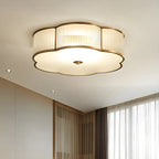 Coppery Ribbed Glass Floral Drum Flush Mount Ceiling Light