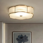 Coppery Ribbed Glass Floral Drum Flush Mount Ceiling Light