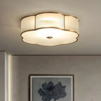 Coppery Ribbed Glass Floral Drum Flush Mount Ceiling Light