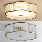 Coppery Ribbed Glass Floral Drum Flush Mount Ceiling Light