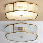 Coppery Ribbed Glass Floral Drum Flush Mount Ceiling Light