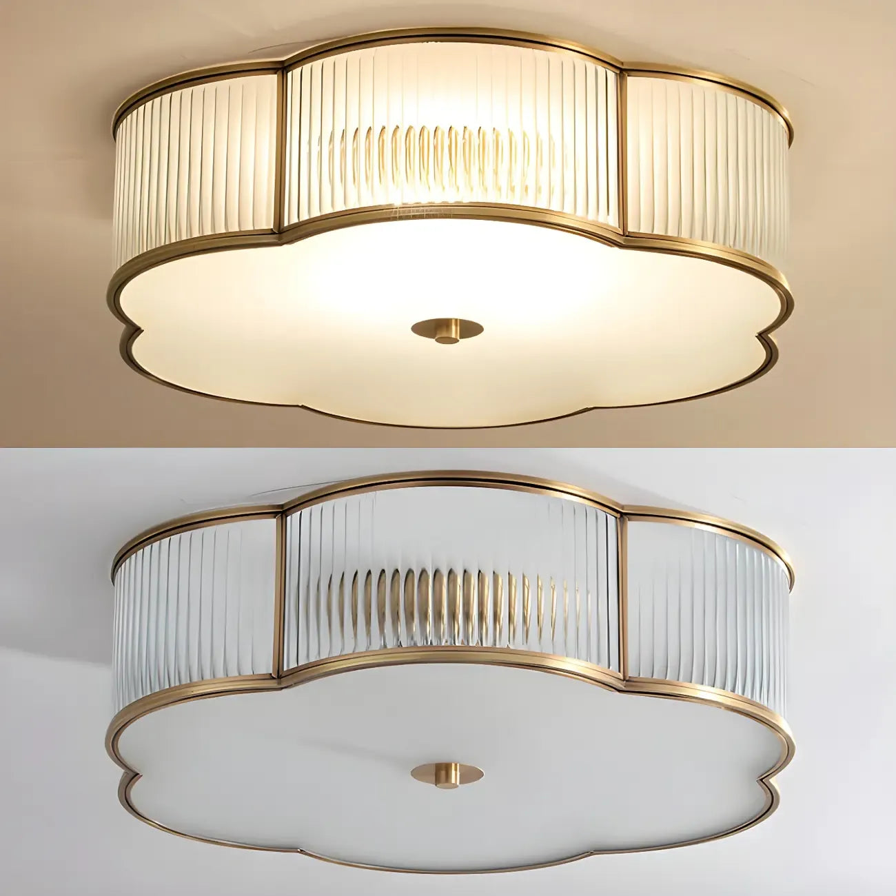 Coppery Ribbed Glass Floral Drum Flush Mount Ceiling Light