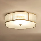 Coppery Ribbed Glass Floral Drum Flush Mount Ceiling Light