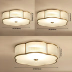 Coppery Ribbed Glass Floral Drum Flush Mount Ceiling Light