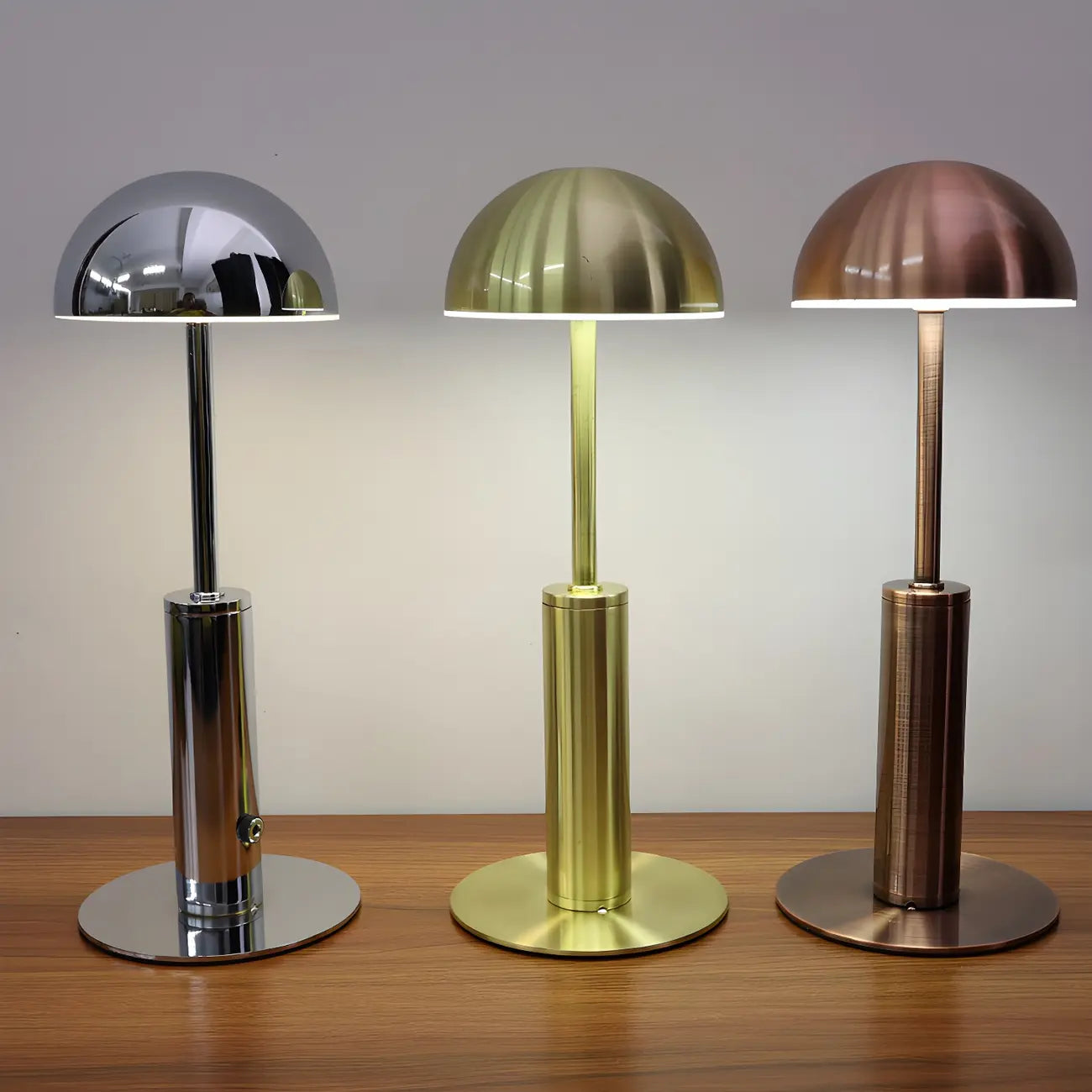 Elegant Gold Metal LED Dome Shade Cordless Table Lamp
