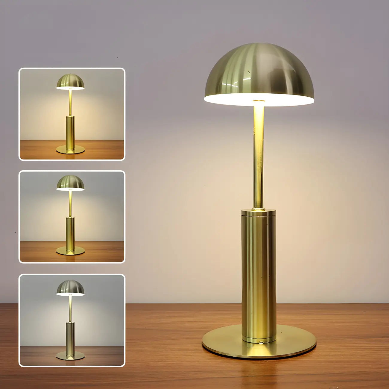 Elegant Gold Metal LED Dome Shade Cordless Table Lamp