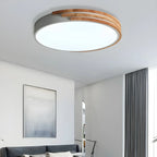 Modern Wood Round Flush Mount White LED Ceiling Light