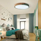Modern Wood Round Flush Mount White LED Ceiling Light