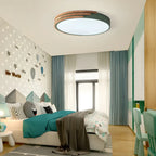 Modern Wood Round Flush Mount White LED Ceiling Light