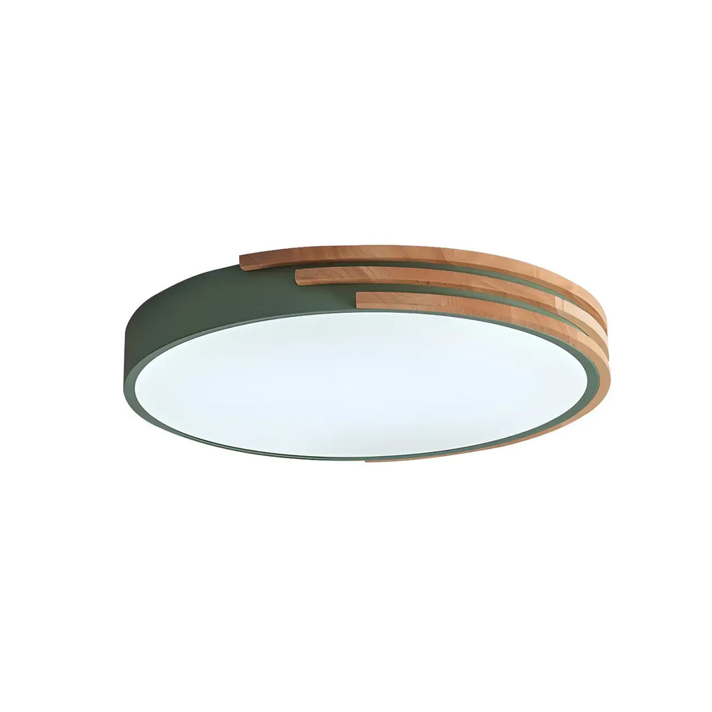Modern Wood Round Flush Mount White LED Ceiling Light