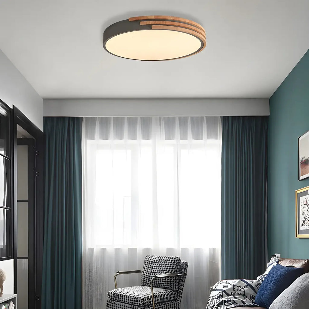 Modern Wood Round Flush Mount White LED Ceiling Light