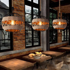 Industrial Rattan Black Metal Hemp Rope Pendant Light