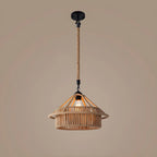 Industrial Rattan Black Metal Hemp Rope Pendant Light