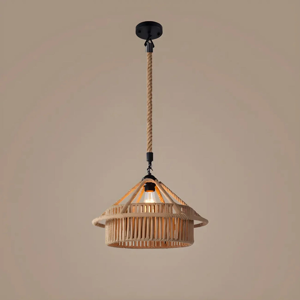 Industrial Rattan Black Metal Hemp Rope Pendant Light