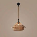 Industrial Rattan Black Metal Hemp Rope Pendant Light