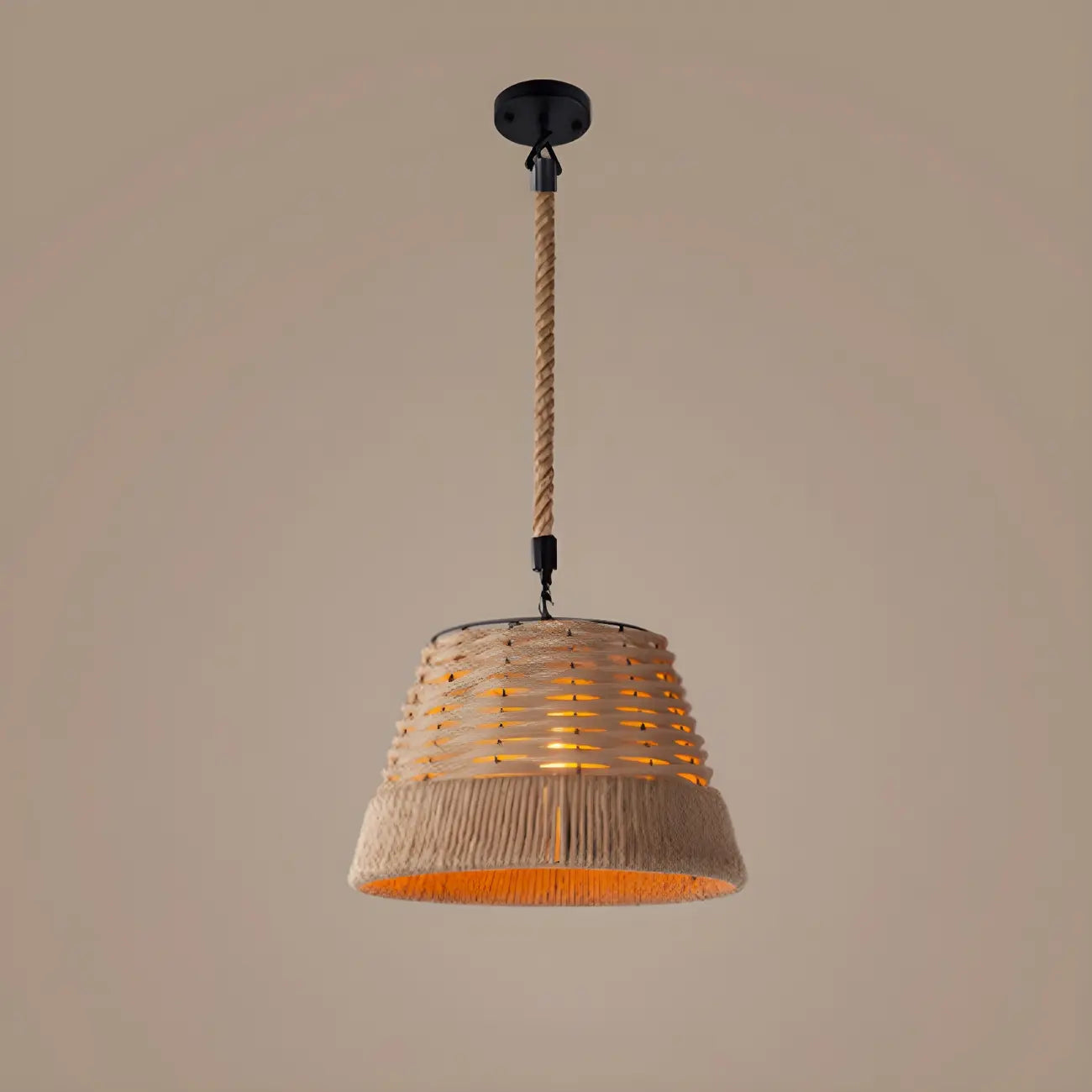 Industrial Rattan Black Metal Hemp Rope Pendant Light