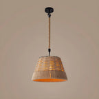 Industrial Rattan Black Metal Hemp Rope Pendant Light