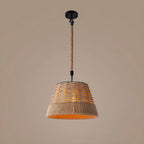 Industrial Rattan Black Metal Hemp Rope Pendant Light