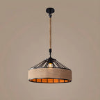Industrial Rattan Black Metal Hemp Rope Pendant Light