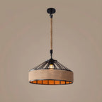Industrial Rattan Black Metal Hemp Rope Pendant Light