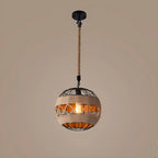 Industrial Rattan Black Metal Hemp Rope Pendant Light