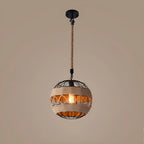 Industrial Rattan Black Metal Hemp Rope Pendant Light