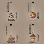 Industrial Rattan Black Metal Hemp Rope Pendant Light