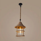 Industrial Rattan Black Metal Hemp Rope Pendant Light