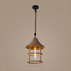 Industrial Rattan Black Metal Hemp Rope Pendant Light
