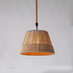 Industrial Rattan Black Metal Hemp Rope Pendant Light