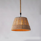 Industrial Rattan Black Metal Hemp Rope Pendant Light