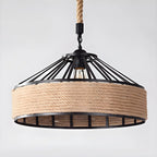 Industrial Rattan Black Metal Hemp Rope Pendant Light