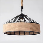 Industrial Rattan Black Metal Hemp Rope Pendant Light