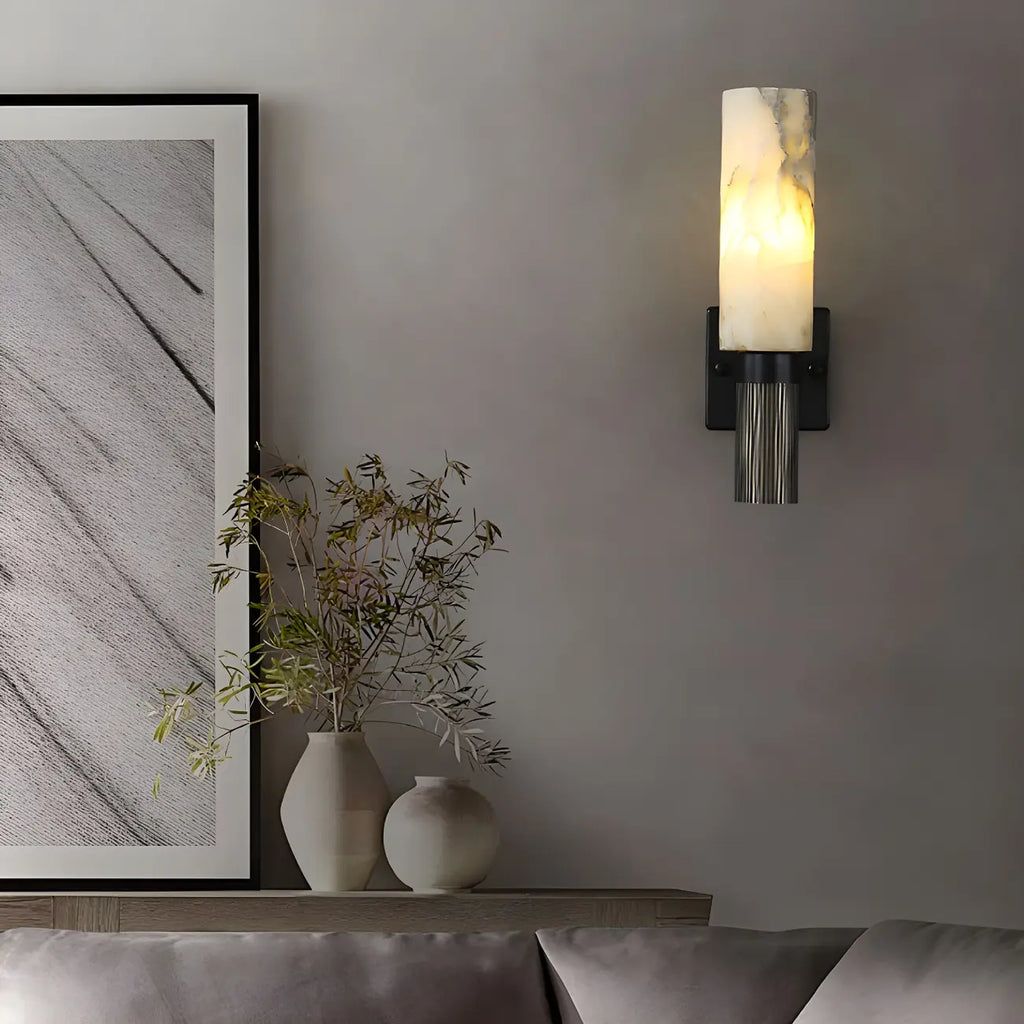 Modern Stone White Cylinder Wall Sconce LED for Bedroom