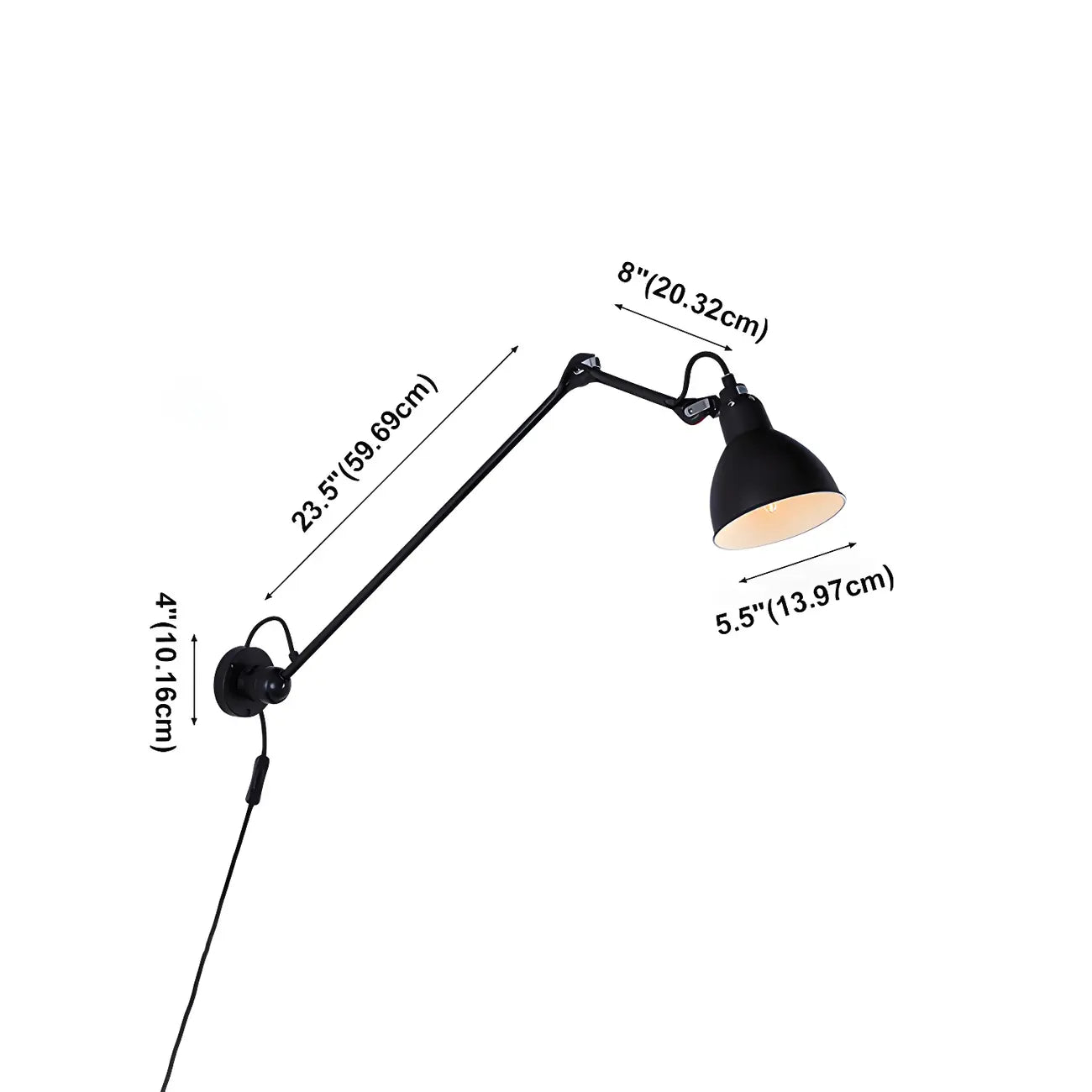 White Inner Shade Black Metal Swing Arm Wall Light