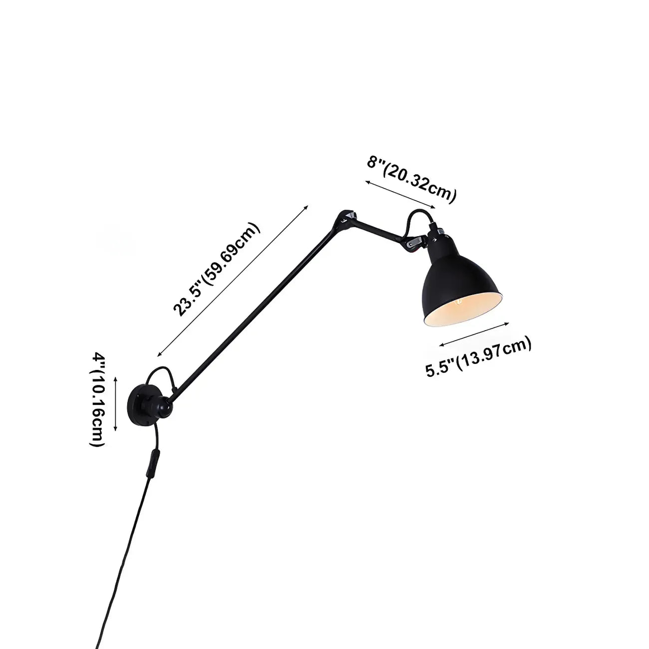 White Inner Shade Black Metal Swing Arm Wall Light