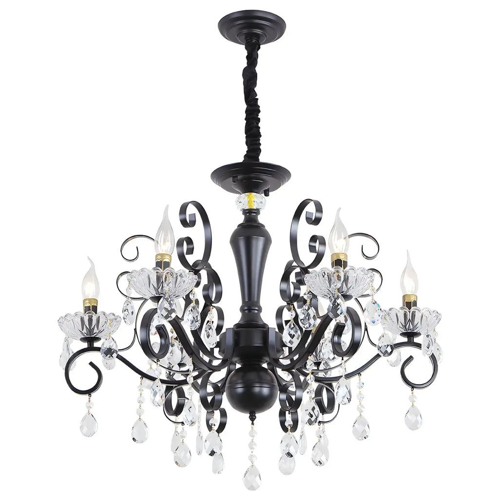 Vintage Black Crystal Pendant Candelabra Chandelier